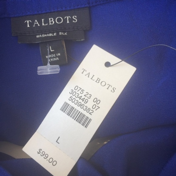 NWT Talbots 100% Silk Long Sleeves Blouse Blue L - Picture 6 of 7